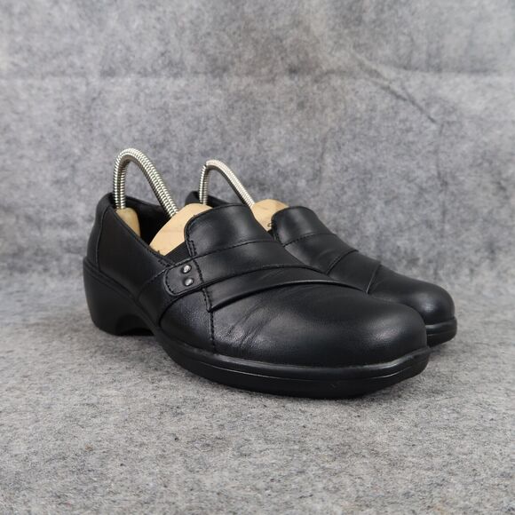 Clarks Shoes Womens 7 Clog Slip On Fashion Comfort Leather Career Walking Black - Picture 1 of 14